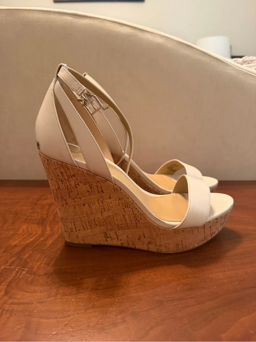 MICHAEL Michael Kors Cream Leather Cork Platform Wedge Sandals Size 9.5M
